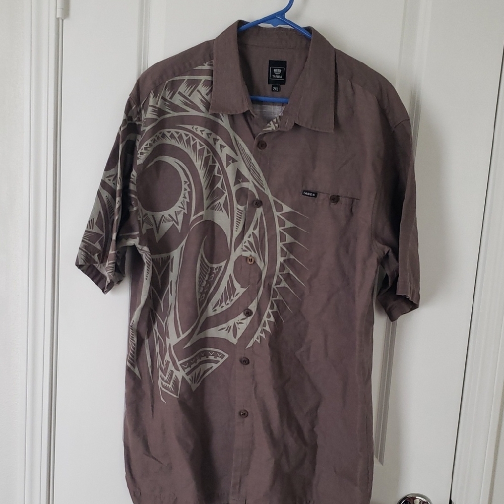 Men's 2XL Tanoa Gray Polynesian Tribal Print Shirt